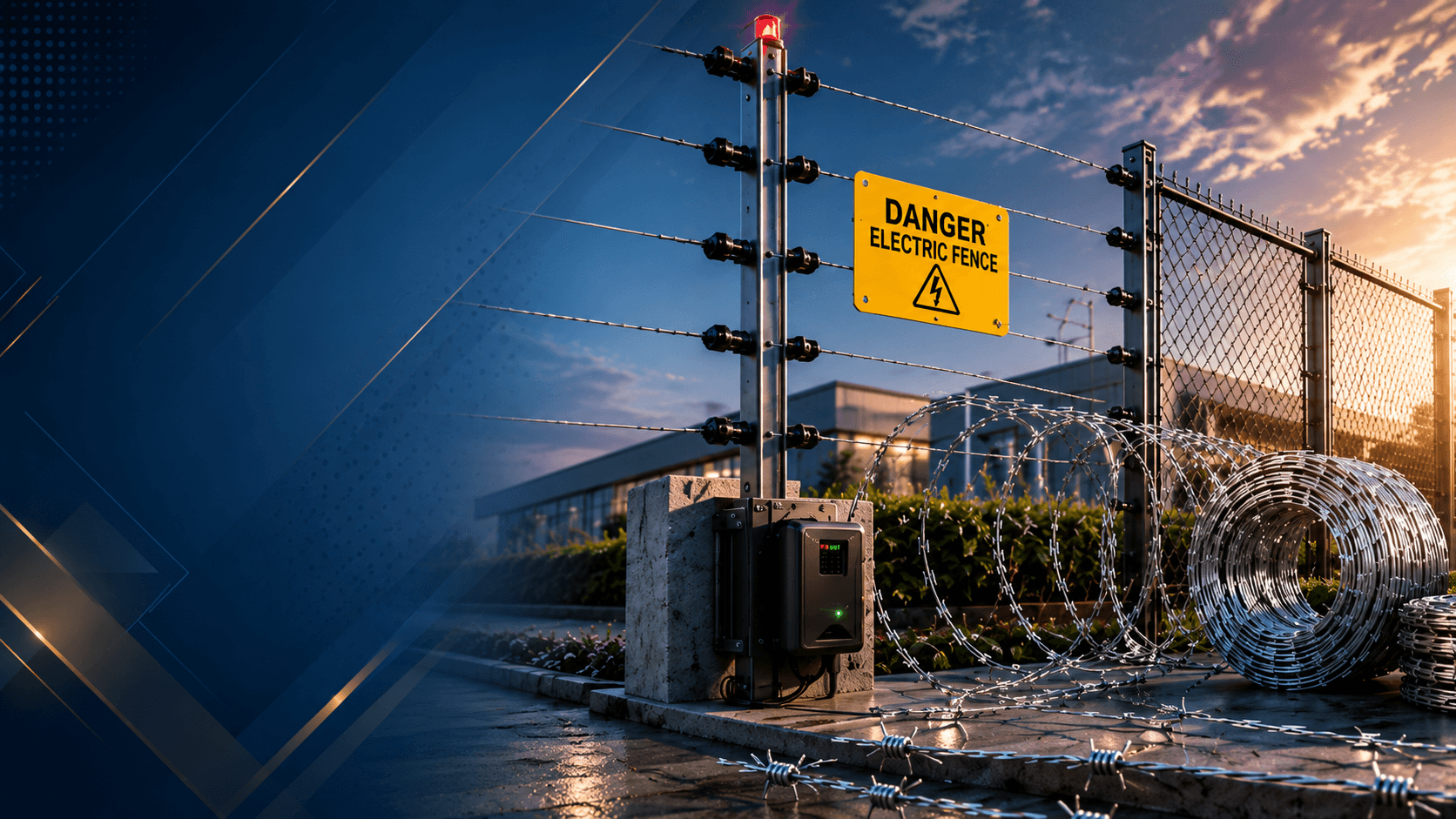 Electric fence perimeter security with warning signage